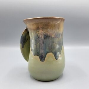 Signed Neher Pottery Hand Warmer Coffee Tea Mug Ceramic Cup Drip Green Glaze